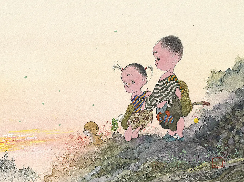 肉筆　中島潔　「花ことば」　水彩画　絵画　人物画　美人画 □水彩原画（直筆） - 中島潔 はあとの店