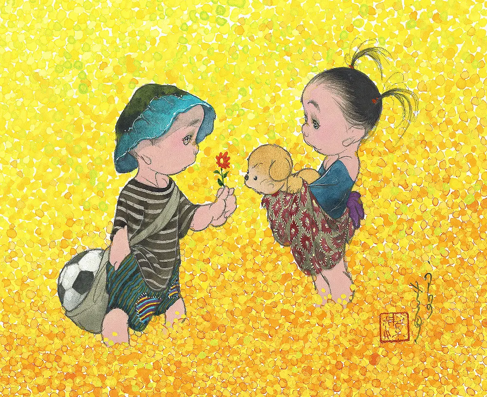肉筆　中島潔　「花ことば」　水彩画　絵画　人物画　美人画 肉筆 中島潔 「花ことば」 水彩画 絵画 人物画 美人画